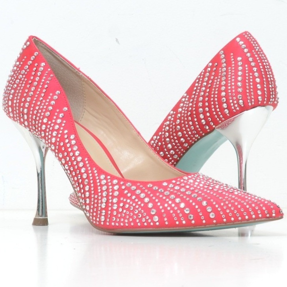 Blue by Betsey Johnson Alesi Red Rhinestone Pointed Toe Pumps Heels Women's 8.5